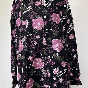 HUE Women's Floral Button-Up Blouse Size 1 Multicolor Long Sleeve​